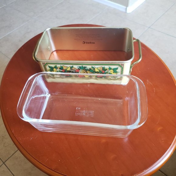 Pyrex telafori set loaf Casserole #218 dish & metal  carry w handles - Picture 9 of 11